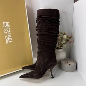 Michael Kors Luna Suede Knee High Pointed Toe Boot Chocolate Brown Women 7M NWB